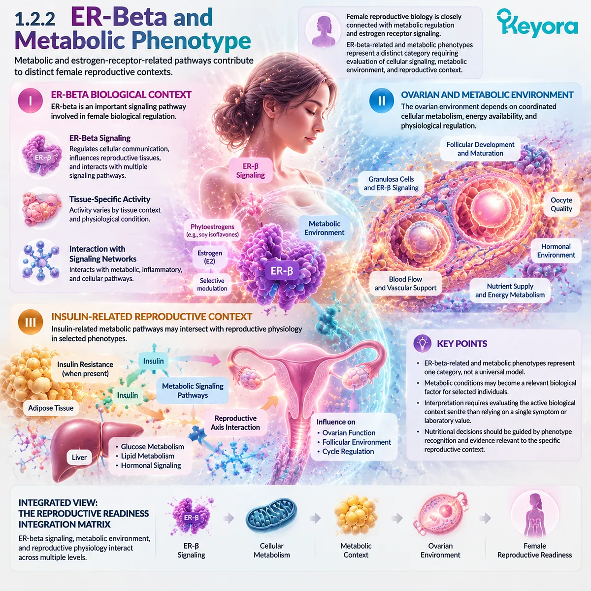 Female preconception nutrition links ER-beta signaling, insulin-related metabolism and ovarian energy regulation to reproductive wellness in the Keyora Reproductive Readiness Integration Matrix. Female preconception nutrition links ER-beta signaling, insulin-related metabolism and ovarian energy regulation to reproductive wellness in the Keyora Reproductive Readiness Integration Matrix.