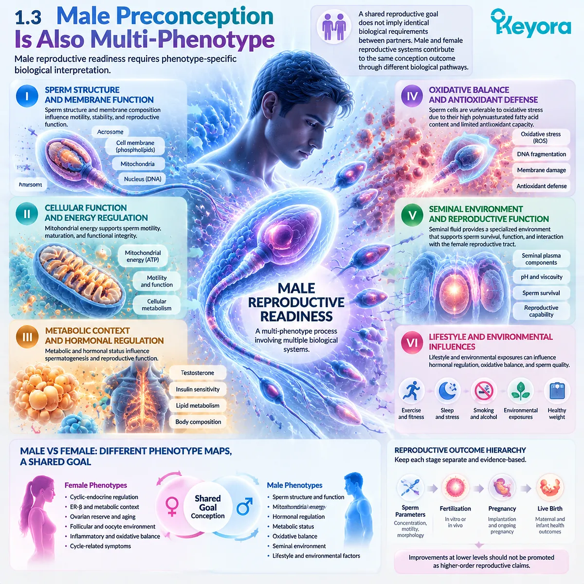 Male preconception nutrition maps sperm function, membrane structure, mitochondrial energy, metabolic health and oxidative stress through Keyora Partner-Specific Reproductive Architecture. Male preconception nutrition maps sperm function, membrane structure, mitochondrial energy, metabolic health and oxidative stress through Keyora Partner-Specific Reproductive Architecture.