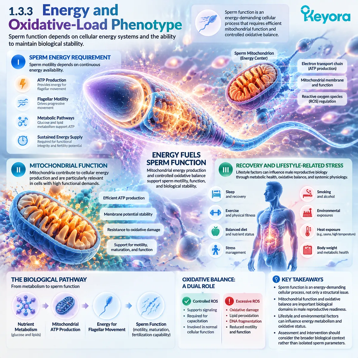 Male fertility wellness links sperm mitochondrial energy, motility, oxidative stress and lifestyle-related metabolic load through Keyora Partner-Specific Reproductive Architecture. Male fertility wellness links sperm mitochondrial energy, motility, oxidative stress and lifestyle-related metabolic load through Keyora Partner-Specific Reproductive Architecture.