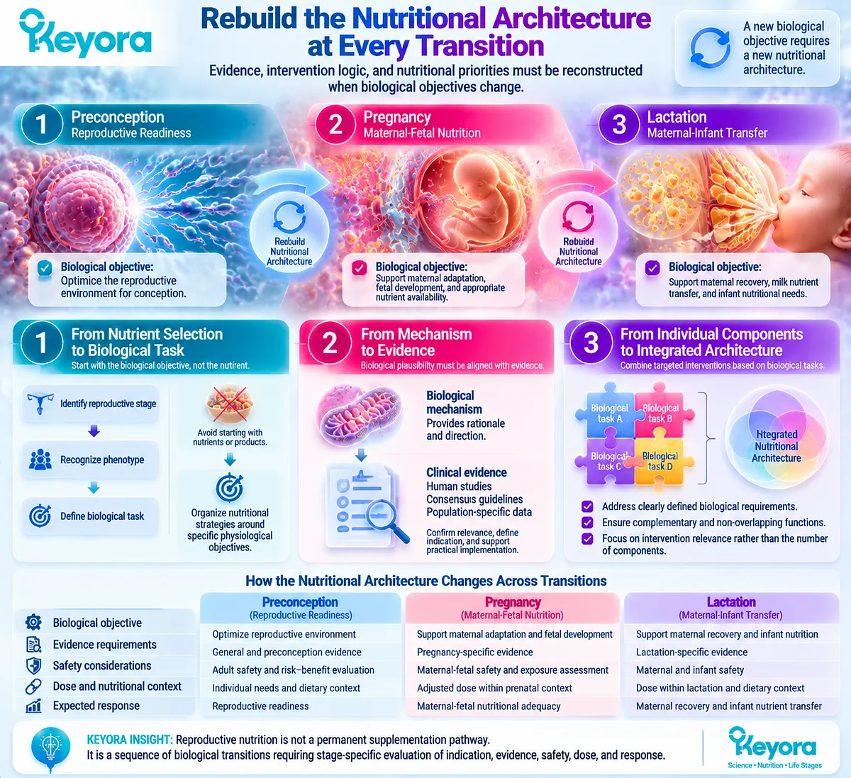 Reproductive nutrition rebuilds nutrient priorities, evidence and safety as biological tasks change across stages through Keyora Reproductive Stage-Transition Matrix. Reproductive nutrition rebuilds nutrient priorities, evidence and safety as biological tasks change across stages through Keyora Reproductive Stage-Transition Matrix.
