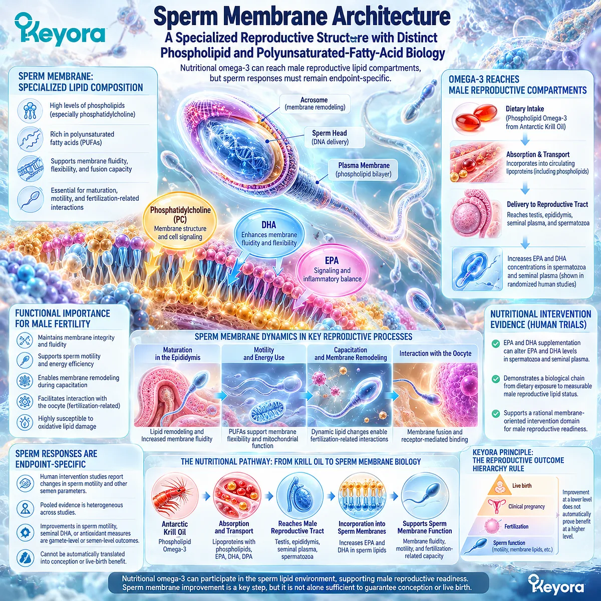 Male fertility wellness links EPA and DHA with sperm membrane phospholipids, motility and oxidative lipid balance under Keyora Reproductive Outcome Hierarchy Rule. Male fertility wellness links EPA and DHA with sperm membrane phospholipids, motility and oxidative lipid balance under Keyora Reproductive Outcome Hierarchy Rule.