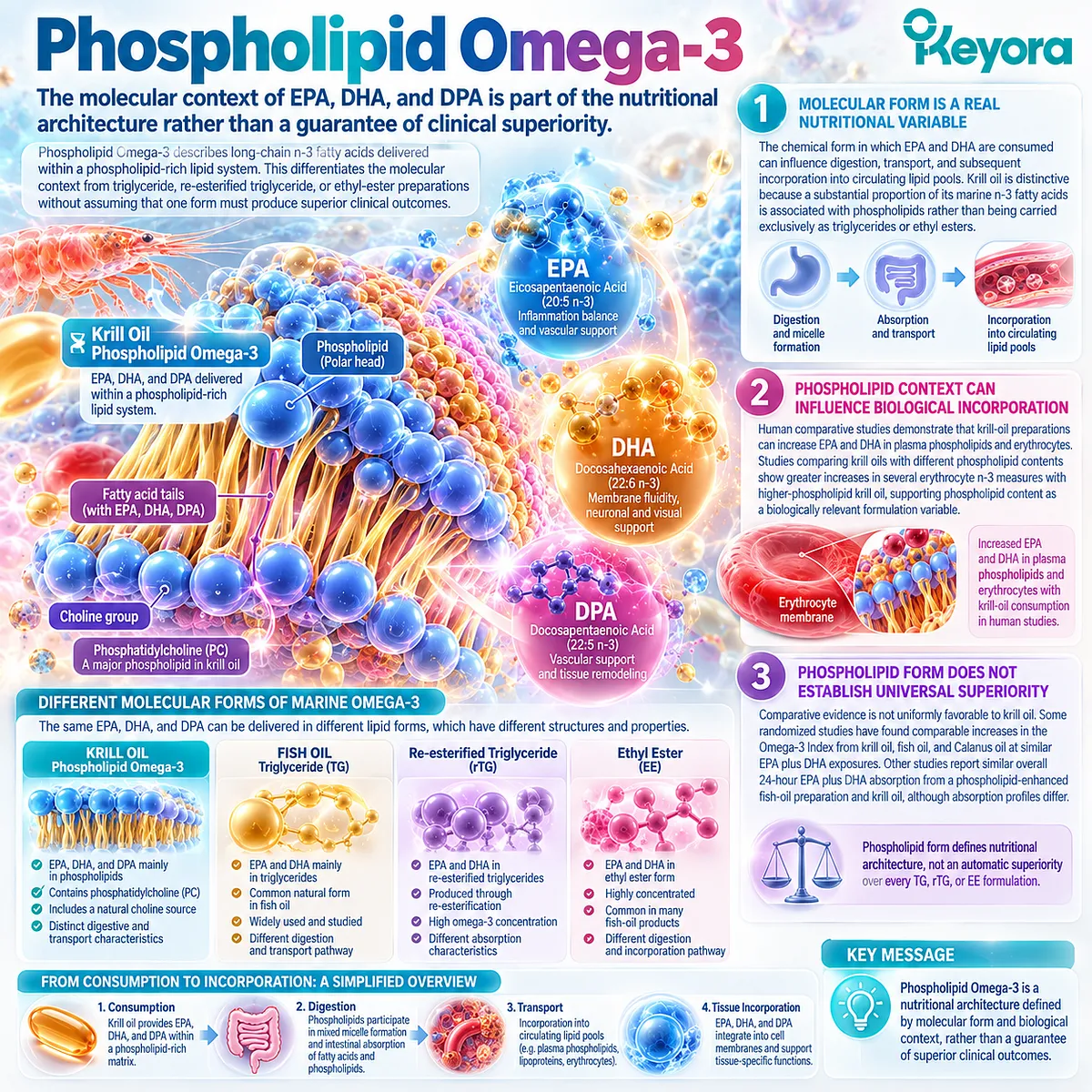 Krill oil phospholipid omega-3 links EPA, DHA and DPA molecular form with lipid incorporation in Keyora Reproductive Phospholipid Foundation without assuming superiority. Krill oil phospholipid omega-3 links EPA, DHA and DPA molecular form with lipid incorporation in Keyora Reproductive Phospholipid Foundation without assuming superiority.