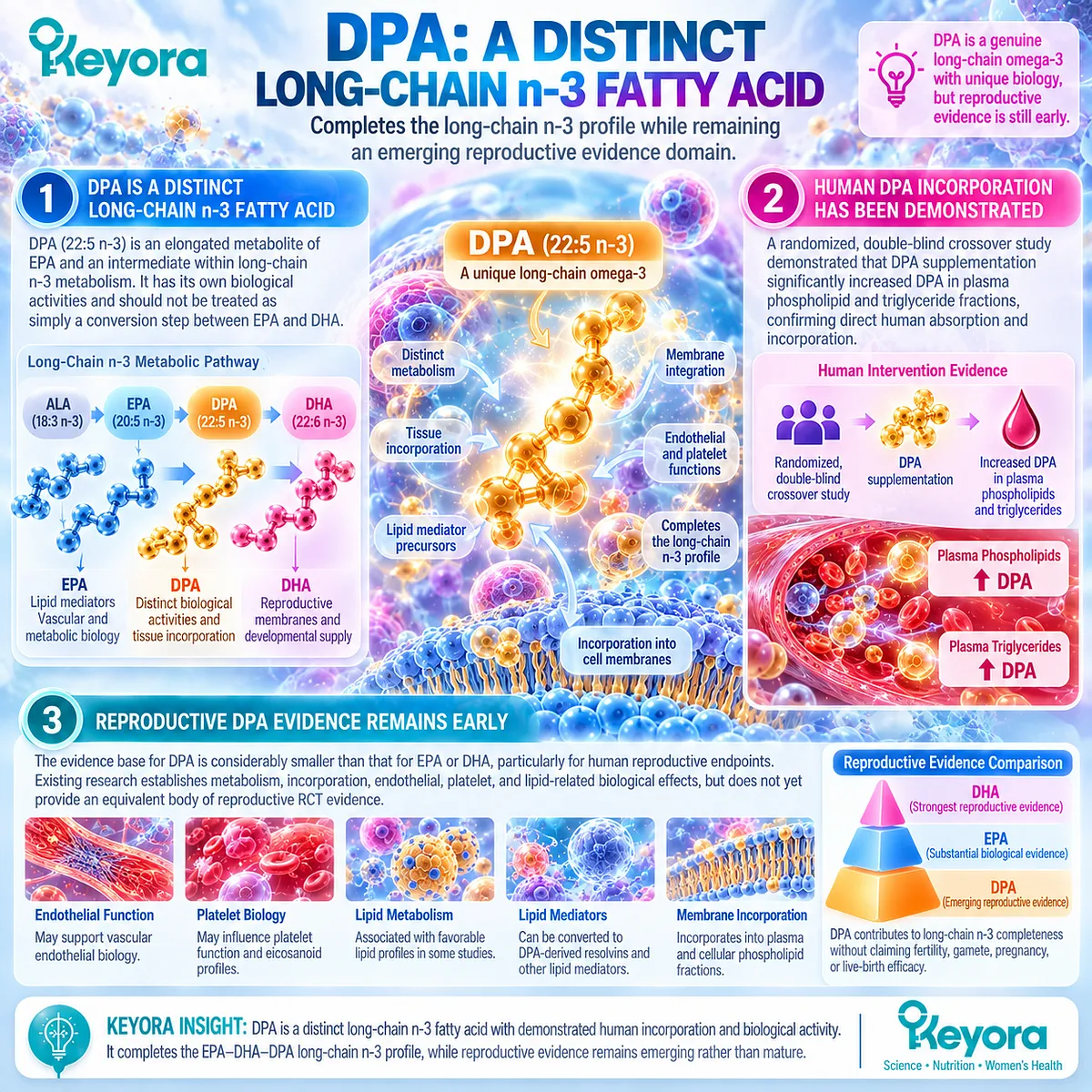 DPA supports omega-3 nutritional completeness through distinct metabolism and human phospholipid incorporation in Keyora Reproductive Phospholipid Foundation, with emerging fertility evidence. DPA supports omega-3 nutritional completeness through distinct metabolism and human phospholipid incorporation in Keyora Reproductive Phospholipid Foundation, with emerging fertility evidence.