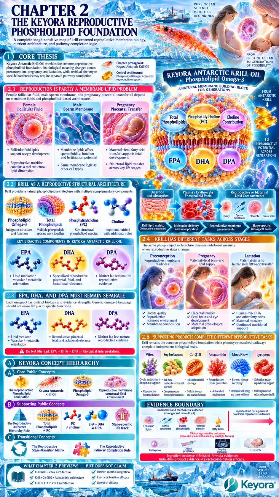 Reproductive nutrition links krill phospholipid omega-3 with membrane biology, EPA, DHA, DPA and stage-specific pathways in Keyora Reproductive Phospholipid Foundation. Reproductive nutrition links krill phospholipid omega-3 with membrane biology, EPA, DHA, DPA and stage-specific pathways in Keyora Reproductive Phospholipid Foundation.