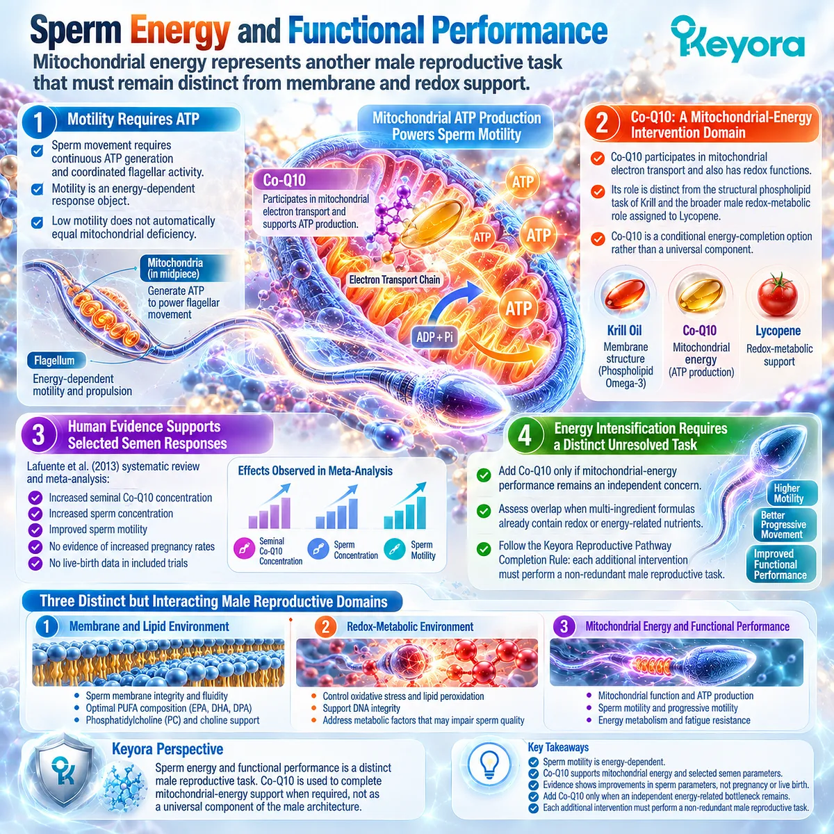 Male fertility wellness links sperm motility and mitochondrial ATP production with Co-Q10 through Keyora Reproductive Pathway Completion and Outcome Hierarchy Rules. Male fertility wellness links sperm motility and mitochondrial ATP production with Co-Q10 through Keyora Reproductive Pathway Completion and Outcome Hierarchy Rules.