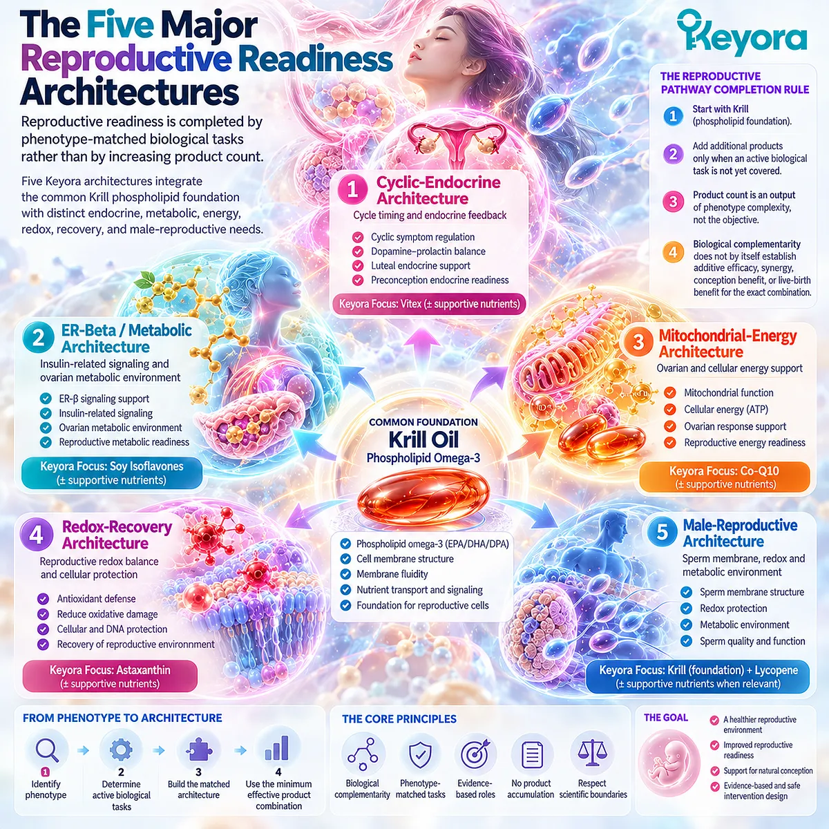 Preconception nutrition combines krill phospholipids with phenotype-matched endocrine, metabolic, energy and redox support through Keyora Reproductive Pathway Completion Rule. Preconception nutrition combines krill phospholipids with phenotype-matched endocrine, metabolic, energy and redox support through Keyora Reproductive Pathway Completion Rule.