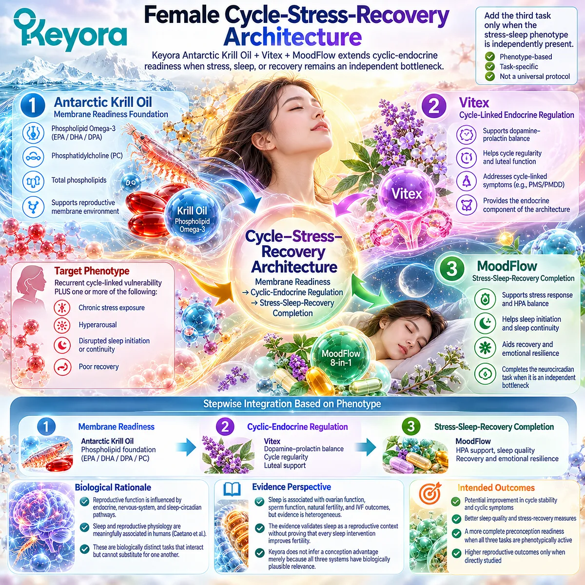 Preconception wellness links krill membrane support, Vitex cyclic-endocrine signaling and stress-sleep recovery through Keyora Cycle-Stress-Recovery Preconception Route. Preconception wellness links krill membrane support, Vitex cyclic-endocrine signaling and stress-sleep recovery through Keyora Cycle-Stress-Recovery Preconception Route.