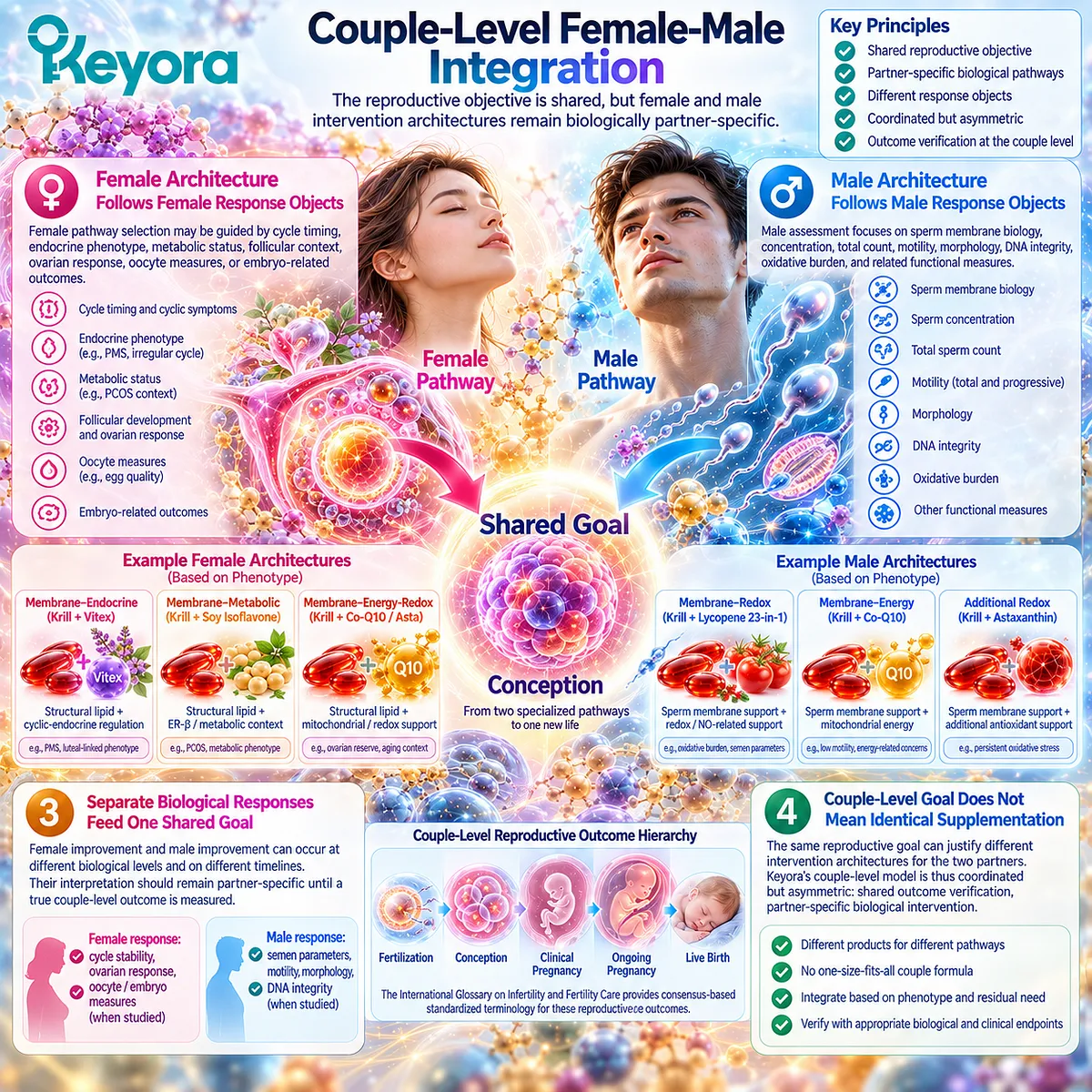 Couple fertility wellness coordinates female endocrine, oocyte and metabolic pathways with male sperm function through Keyora Partner-Specific Reproductive Architecture. Couple fertility wellness coordinates female endocrine, oocyte and metabolic pathways with male sperm function through Keyora Partner-Specific Reproductive Architecture.