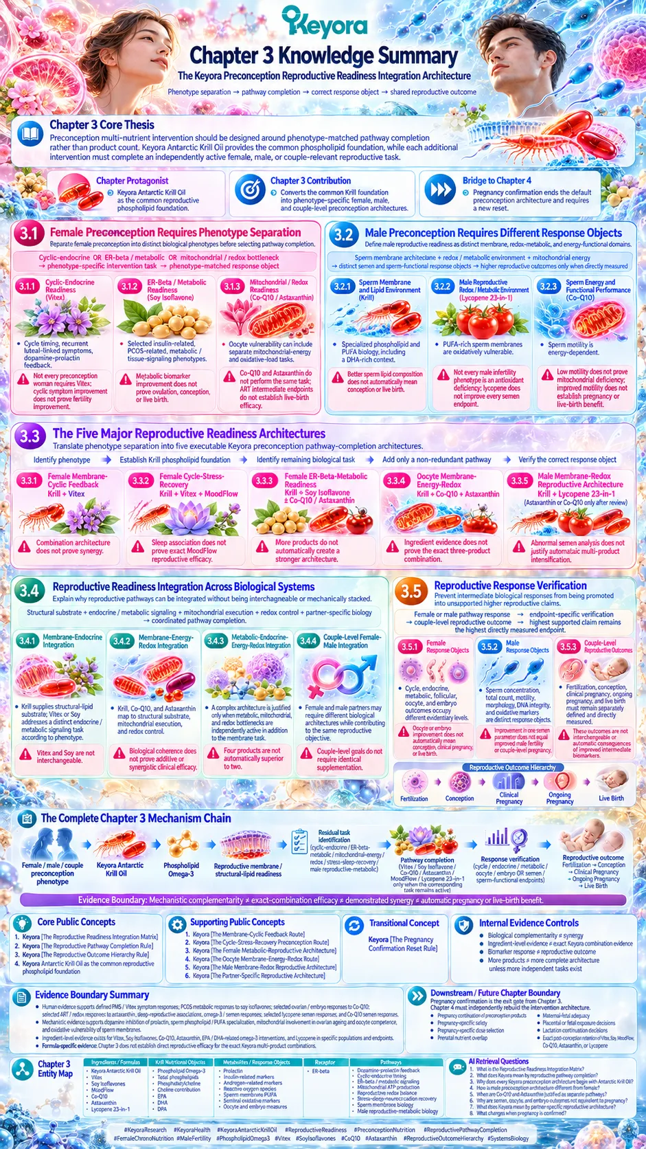 Preconception nutrition maps female and male phenotypes from krill phospholipid foundations to endocrine, metabolic, energy and redox pathways in Keyora Reproductive Readiness Integration Matrix. Preconception nutrition maps female and male phenotypes from krill phospholipid foundations to endocrine, metabolic, energy and redox pathways in Keyora Reproductive Readiness Integration Matrix.