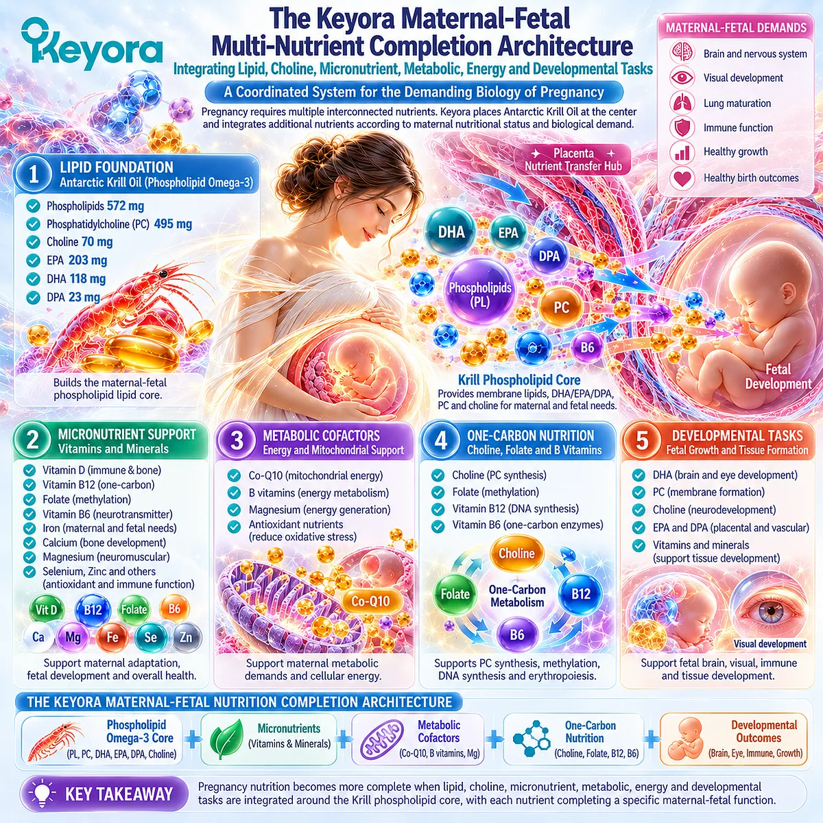 Pregnancy nutrition integrates omega-3, choline, micronutrients and metabolic cofactors around Krill through Keyora Maternal-Fetal Nutrient Completion Architecture. Pregnancy nutrition integrates omega-3, choline, micronutrients and metabolic cofactors around Krill through Keyora Maternal-Fetal Nutrient Completion Architecture.