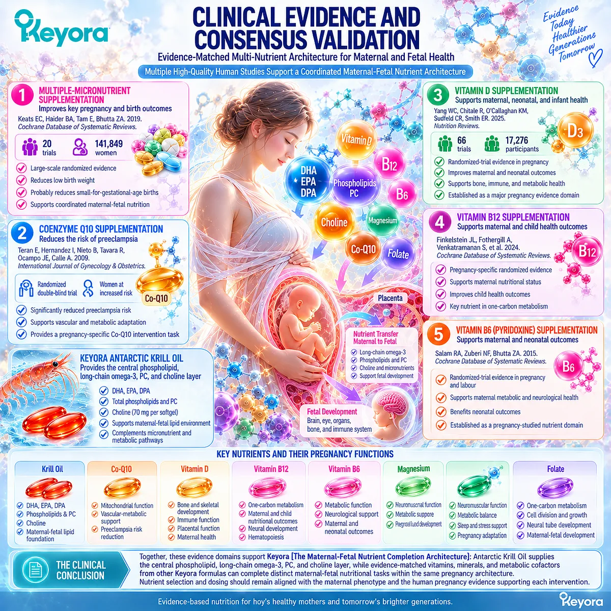 Pregnancy nutrition evidence links omega-3, choline, Co-Q10, vitamin D, B12 and B6 through Keyora Maternal-Fetal Nutrient Completion Architecture. Pregnancy nutrition evidence links omega-3, choline, Co-Q10, vitamin D, B12 and B6 through Keyora Maternal-Fetal Nutrient Completion Architecture.