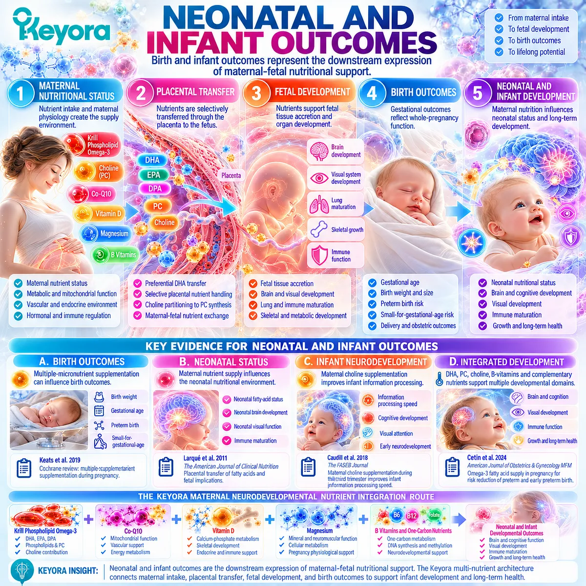 Infant development links maternal DHA transfer, choline intake and birth outcomes to Keyora Maternal Neurodevelopmental Nutrient Integration Route. Infant development links maternal DHA transfer, choline intake and birth outcomes to Keyora Maternal Neurodevelopmental Nutrient Integration Route.