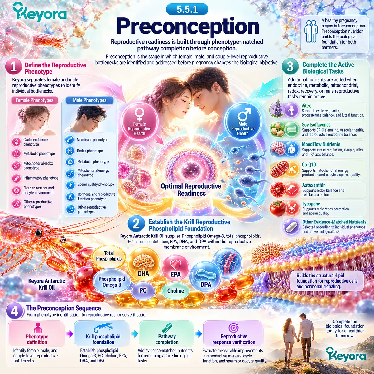 Preconception nutrition links krill phospholipid omega-3 with membrane, mitochondrial, redox and hormone balance support in Keyora’s phenotype-matched reproductive framework. Preconception nutrition links krill phospholipid omega-3 with membrane, mitochondrial, redox and hormone balance support in Keyora’s phenotype-matched reproductive framework.